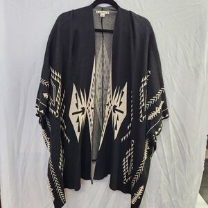Ruffhewn cotton blend Aztec print poncho cardigan OS